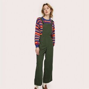 Cider- Wide Leg Olive Green Corduroy Overalls Jumpsuit Contemporary  Size S
